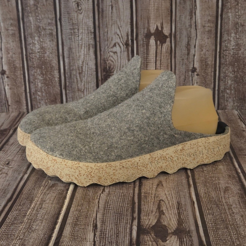 41/ 10-10.5 Womens ASPORTUGUESAS Grey Felt Wool Mules Platform Clogs NO INSOLES